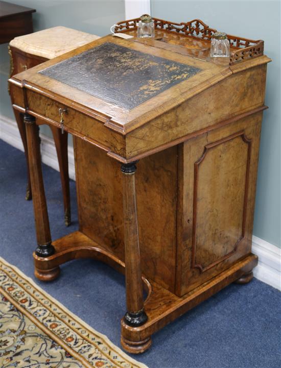 A Victorian burr walnut Davenport W.56cm
